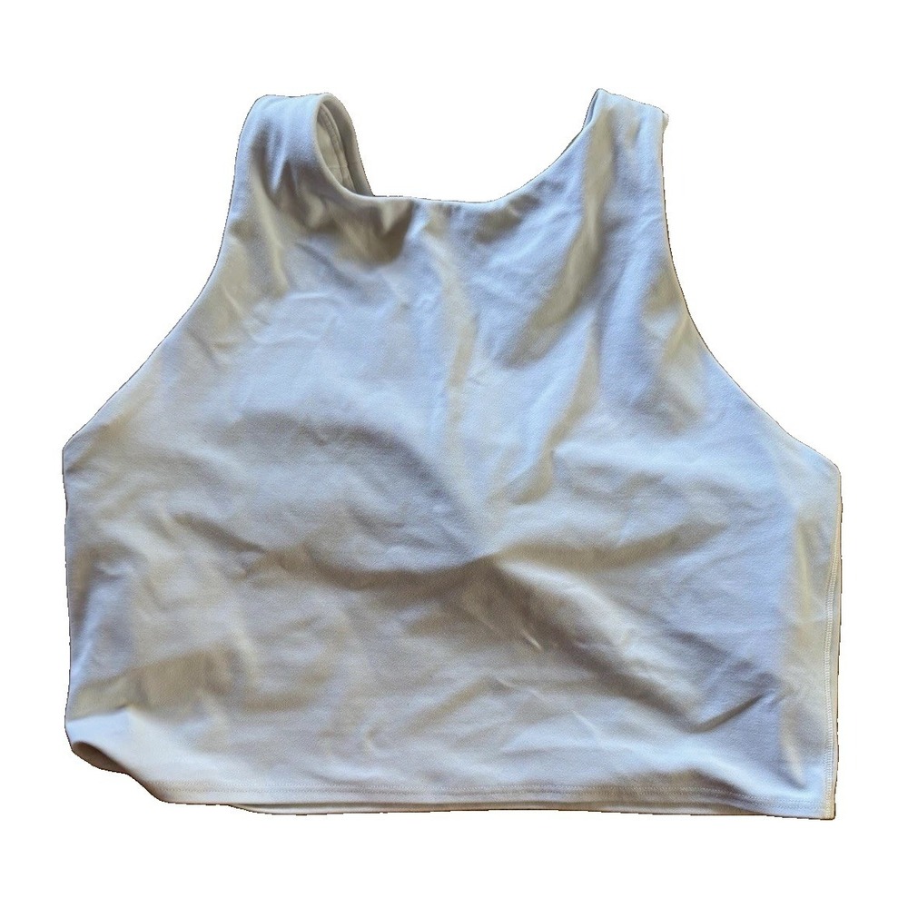 Athleta Women's Sports Bra L White Solid Pullover Wireless Logo Activewear